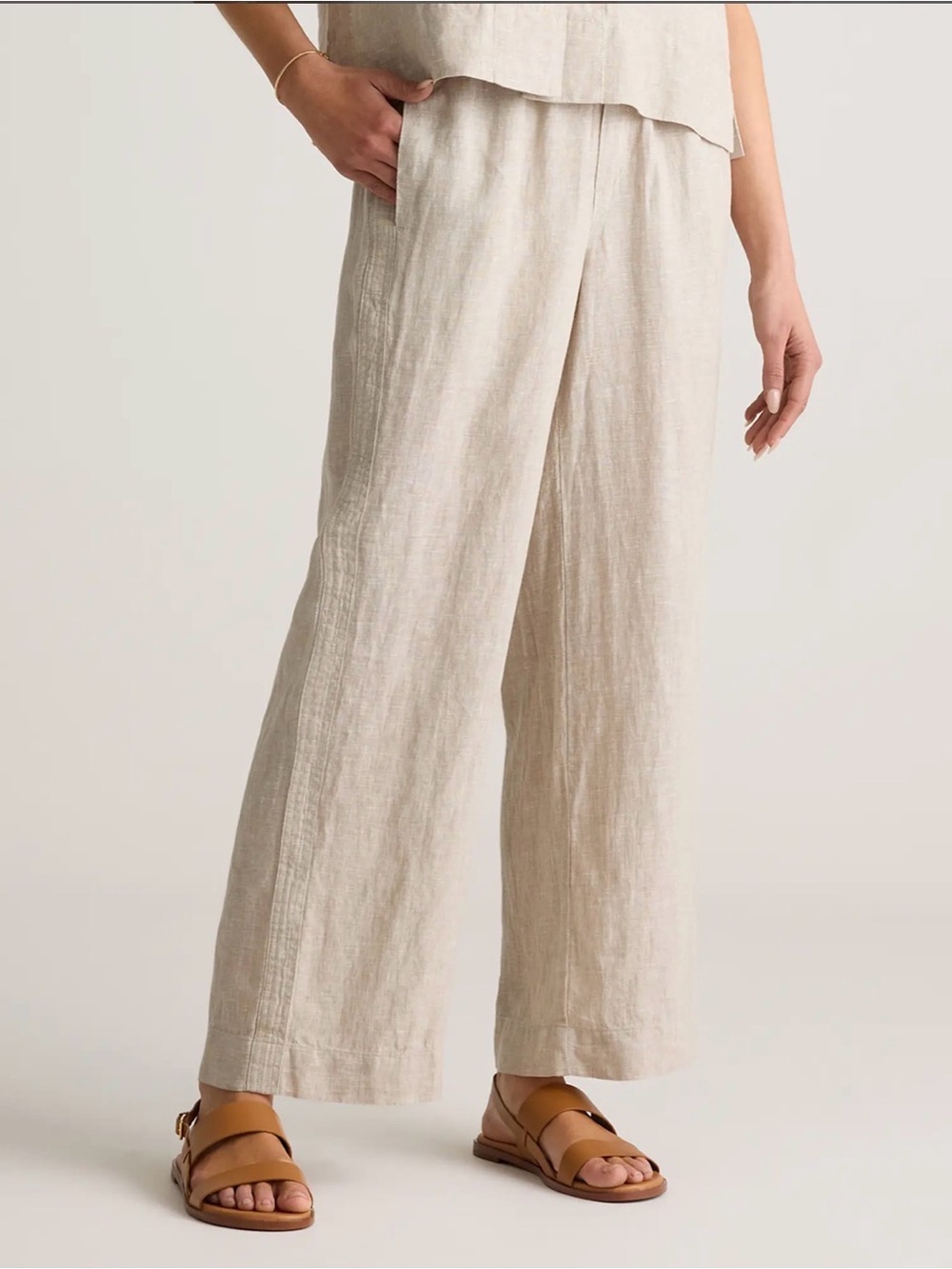 Quince 100% European Linen Wide Leg Pants Driftwood Beige Drawstring Womens XS